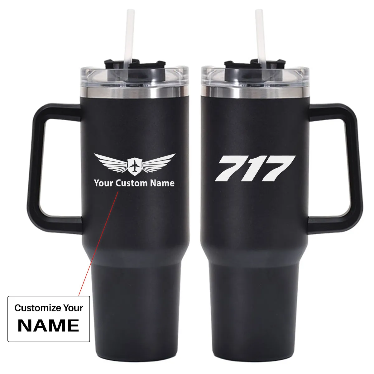 717 Flat Text Designed 40oz Stainless Steel Car Mug With Holder