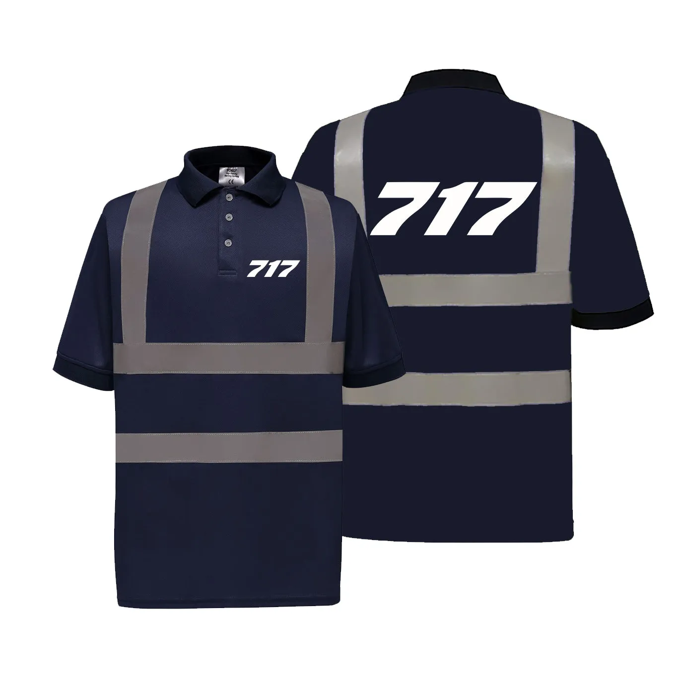 717 Flat Text Designed Reflective Polo T-Shirts