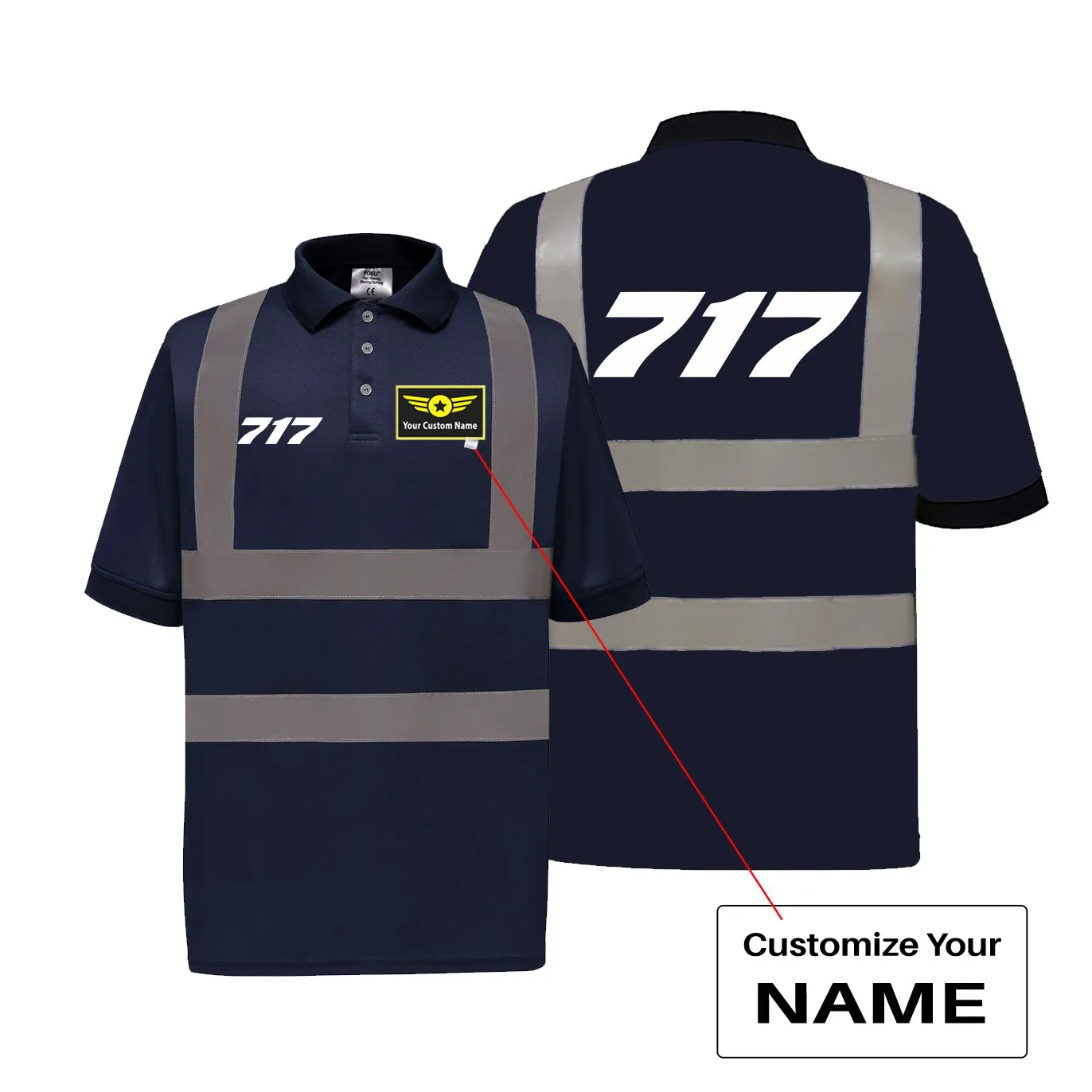 717 Flat Text Designed Reflective Polo T-Shirts