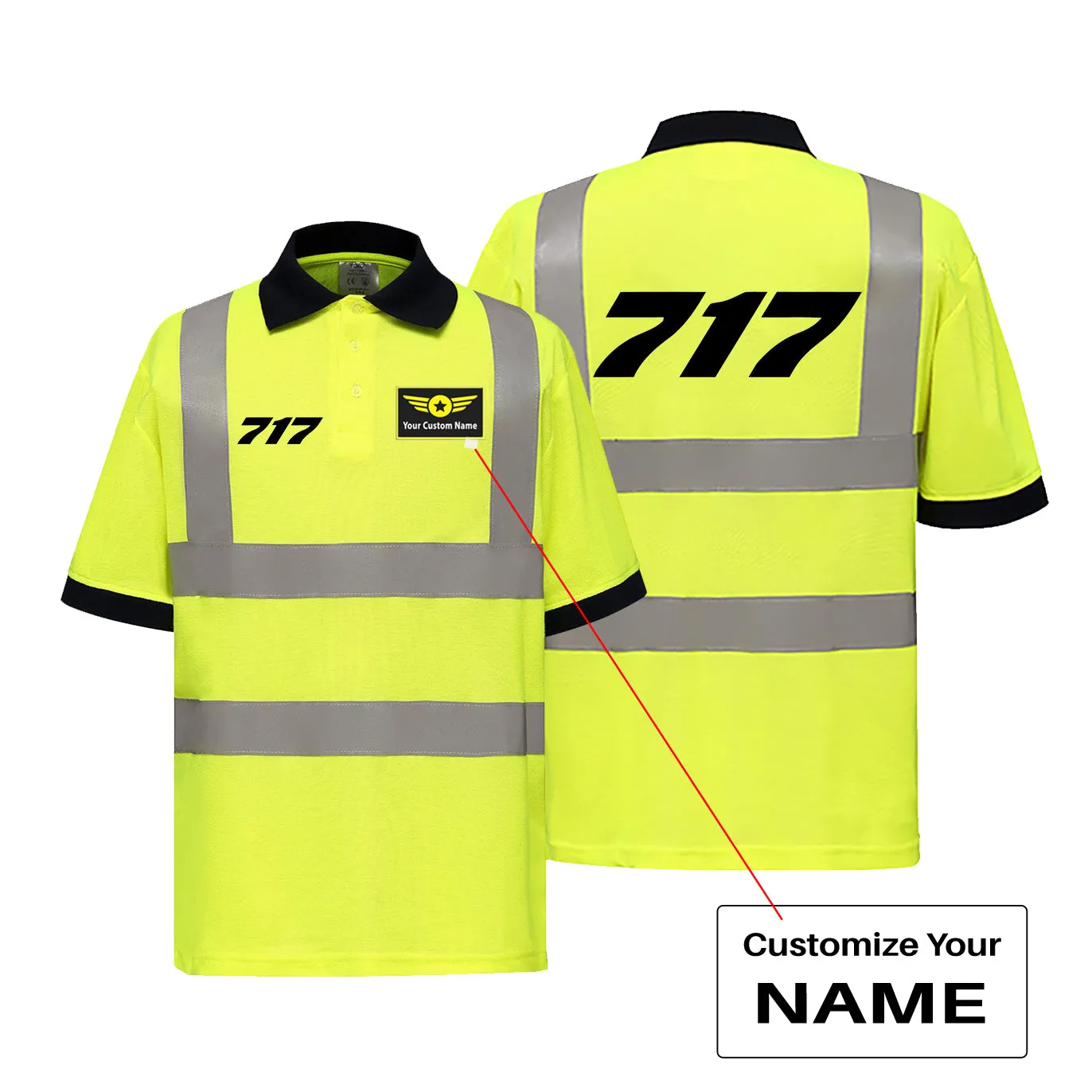 717 Flat Text Designed Reflective Polo T-Shirts