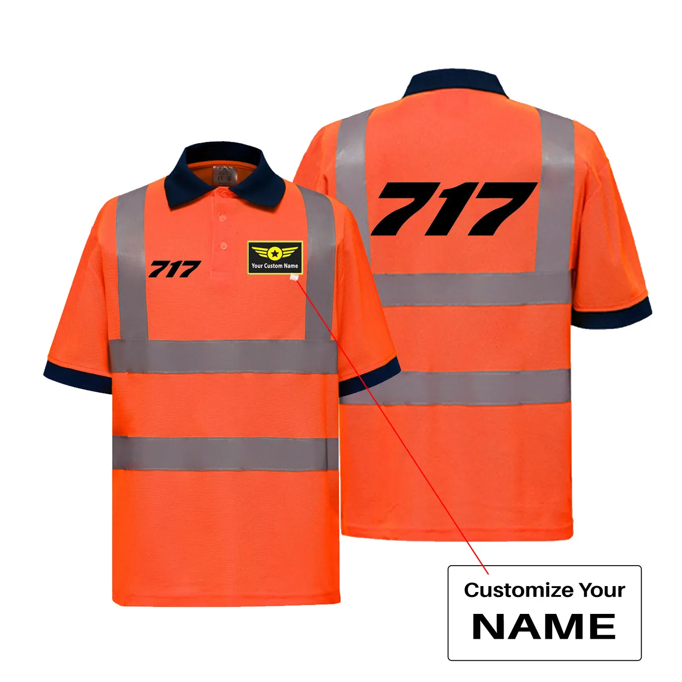 717 Flat Text Designed Reflective Polo T-Shirts