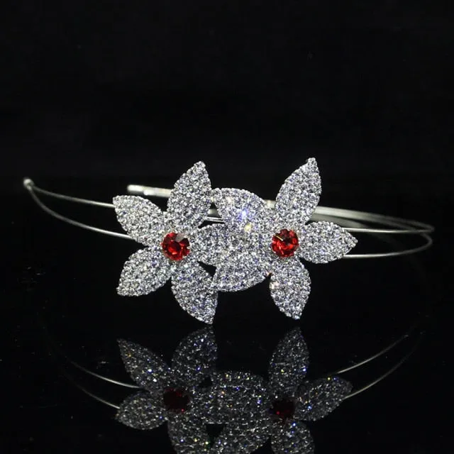 Beautiful Crystal Rhinestones Crown Tiara Flower Pattern