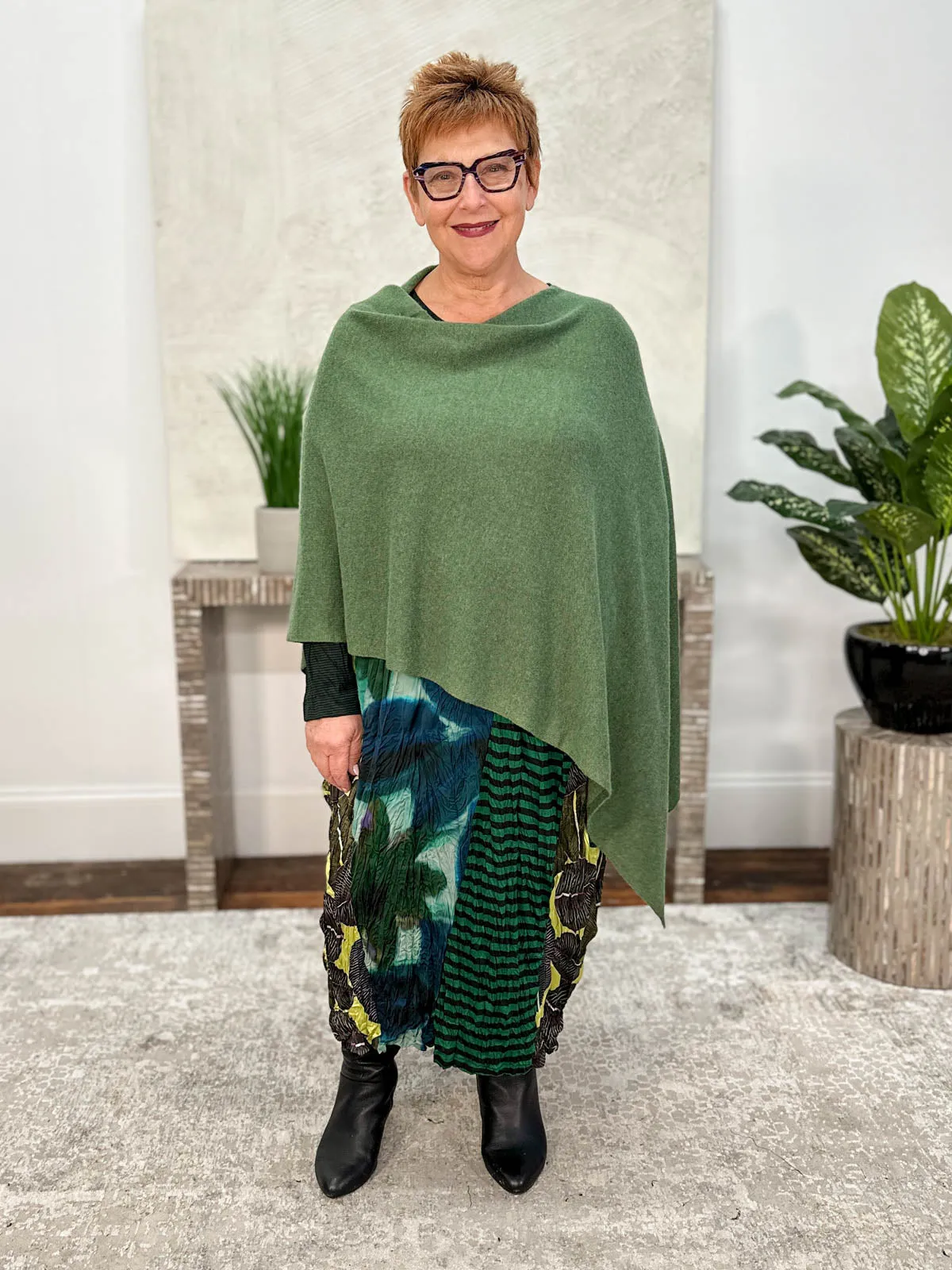 Cashmere Poncho Topper, Seaweed