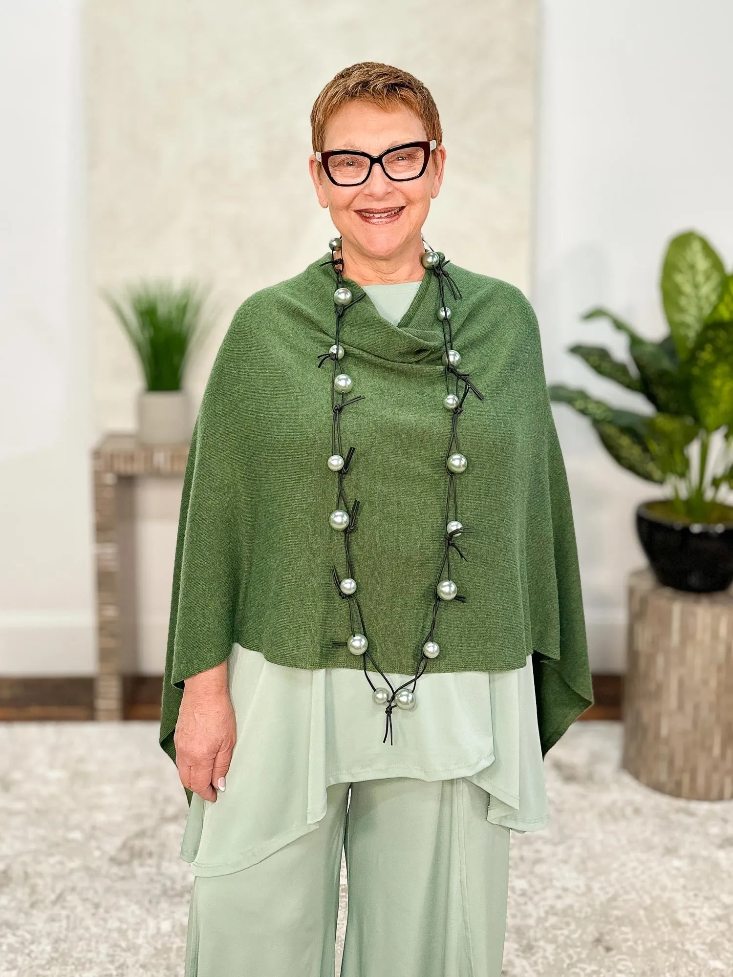 Cashmere Poncho Topper, Seaweed