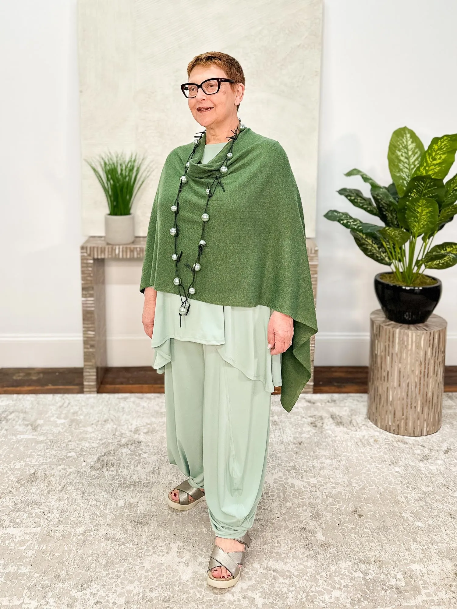 Cashmere Poncho Topper, Seaweed