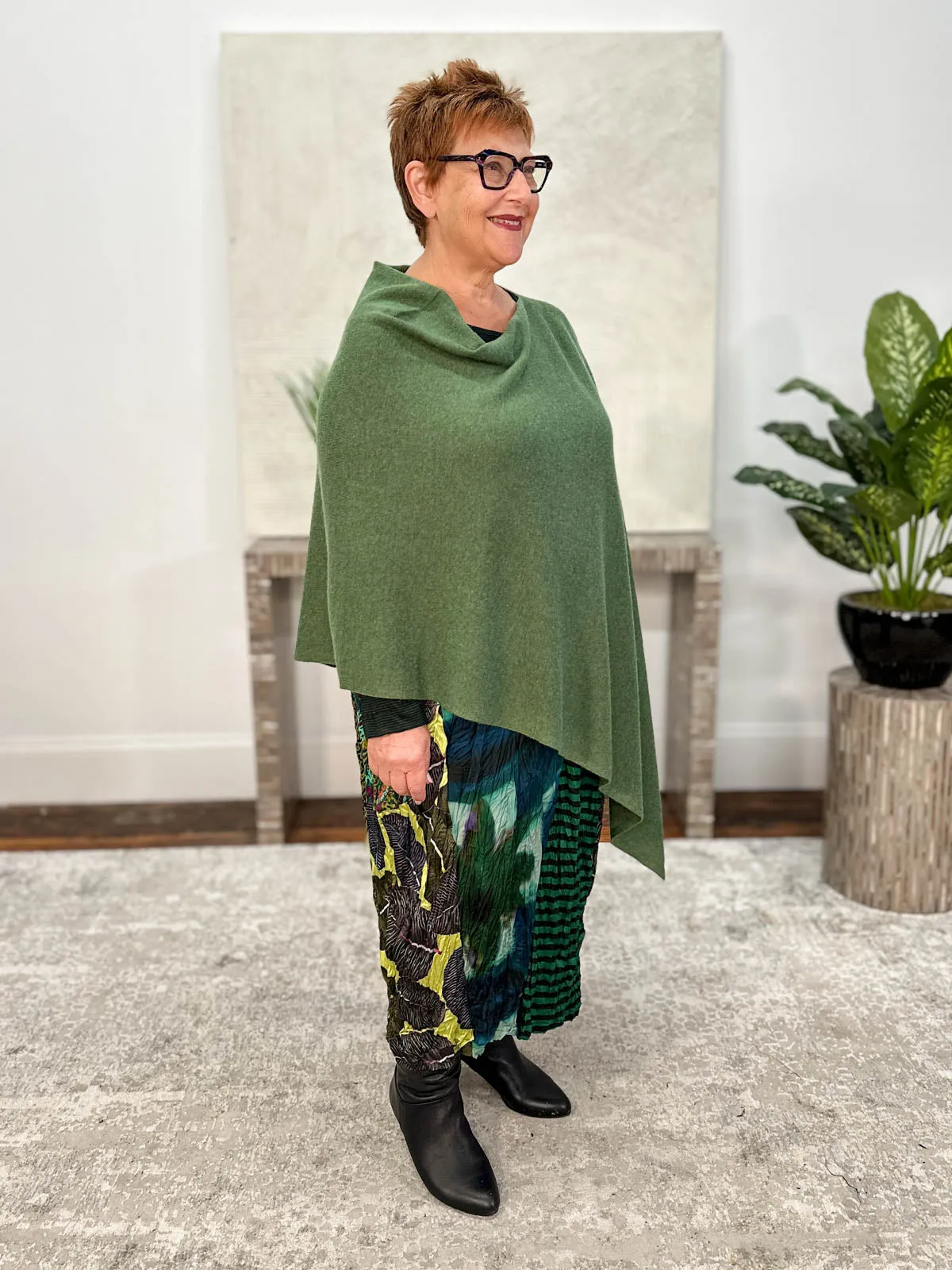 Cashmere Poncho Topper, Seaweed