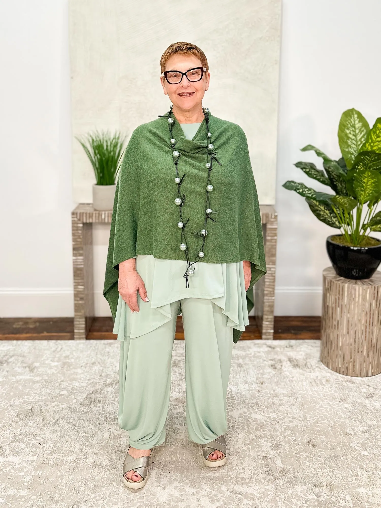 Cashmere Poncho Topper, Seaweed
