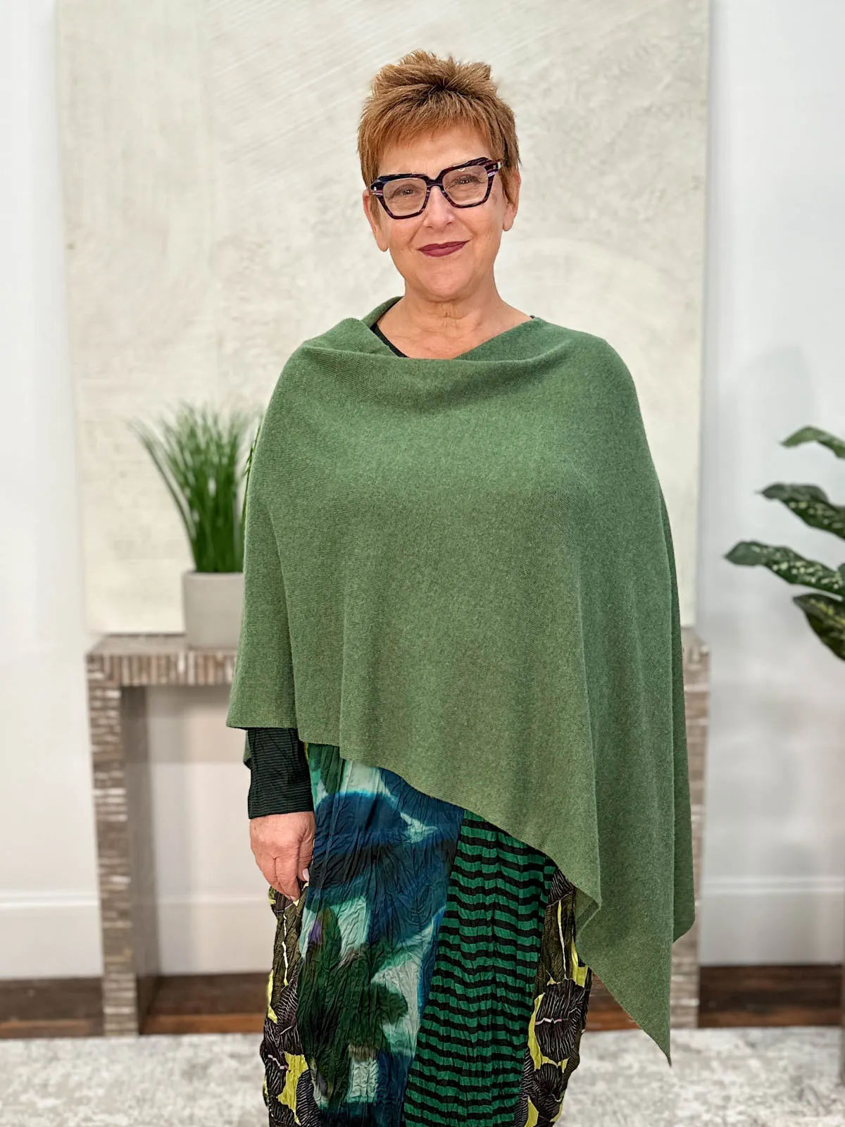 Cashmere Poncho Topper, Seaweed