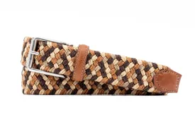 Como Braided Italian Linen and Elastic Belt - Tan Multi