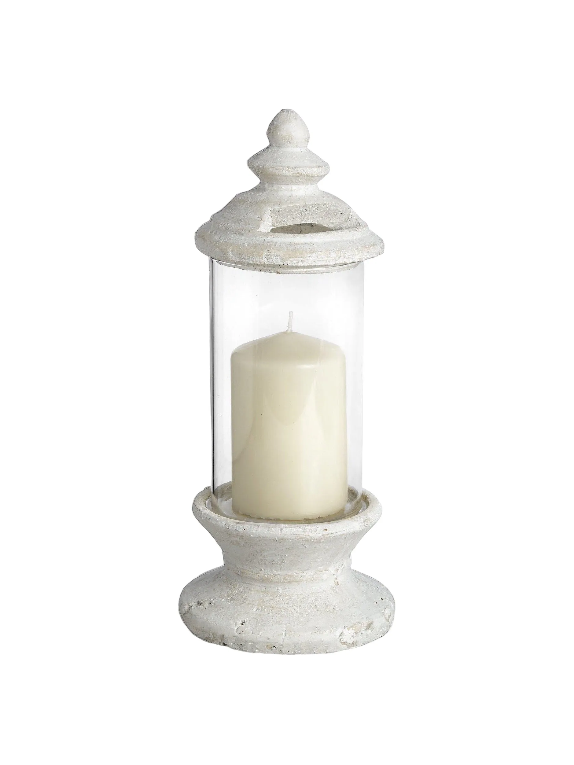 Concrete Stoneware Lidded Hurricane Storm Lantern