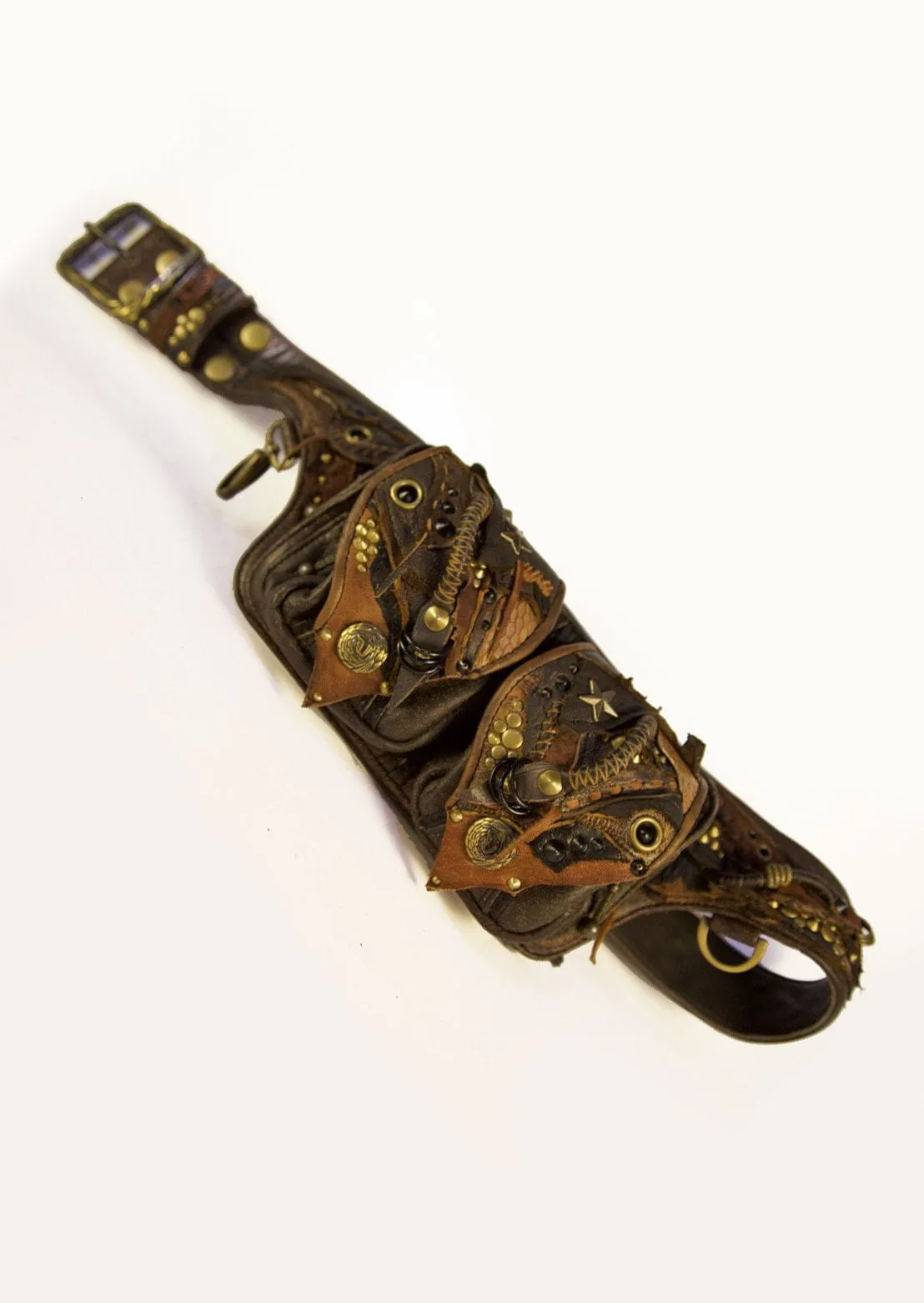 Hand made double pocket leather belt