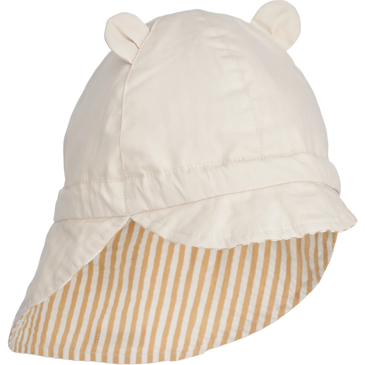 Liewood Gorm Reversible Seersucker Sun Hat with Ears | Y /D Stripes Yellow Mellow /Creme de la Creme