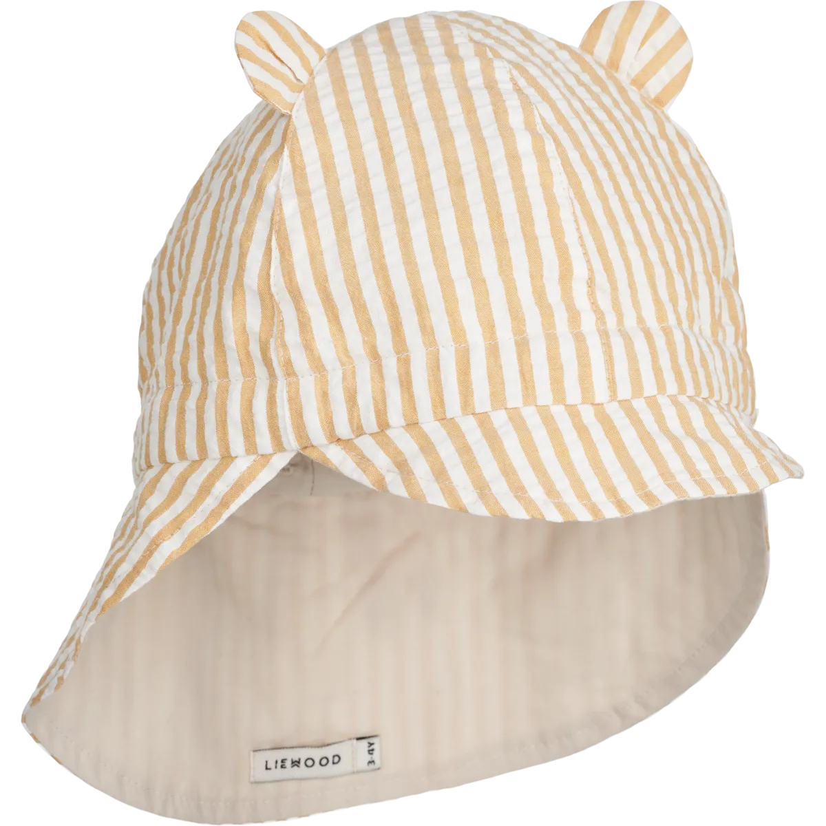 Liewood Gorm Reversible Seersucker Sun Hat with Ears | Y /D Stripes Yellow Mellow /Creme de la Creme