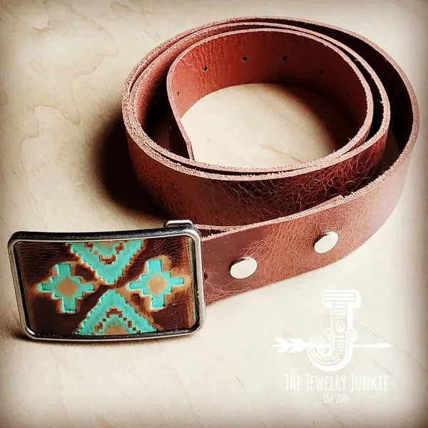 Navajo Leather Belt Buckle w/ Genuine Leather Belt