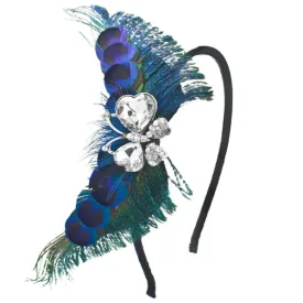Peacock Feather Butterfly Adjustable Removable Hairband w/ Rhinestones