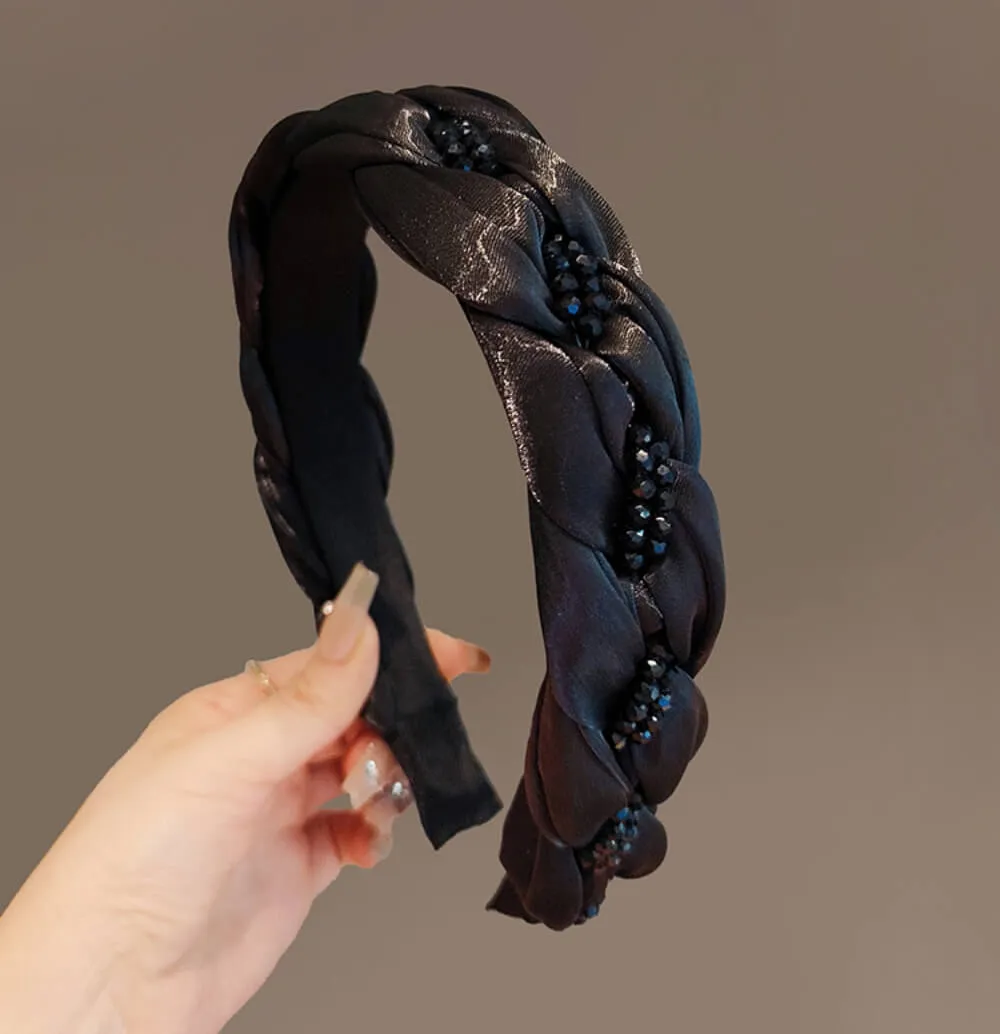 Twist Solid Black Headband with Rhinestones