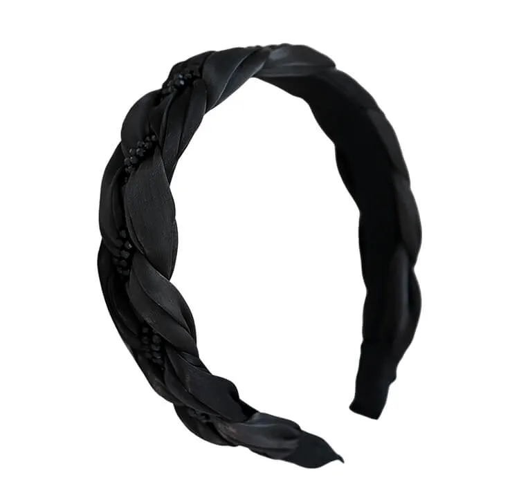 Twist Solid Black Headband with Rhinestones