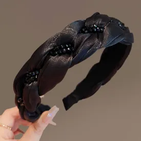 Twist Solid Black Headband with Rhinestones